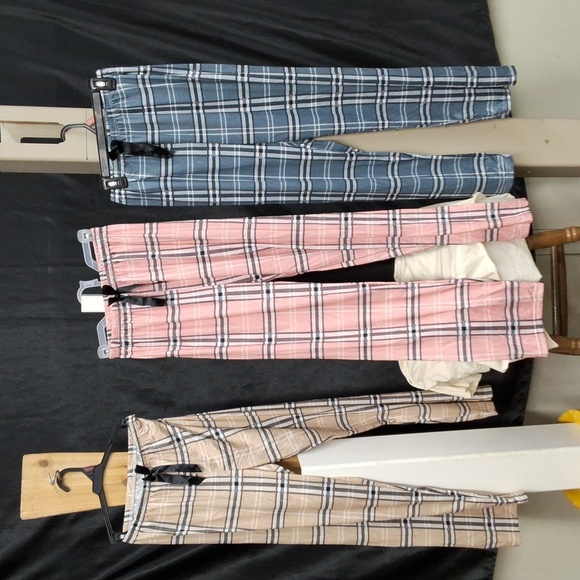 Plaid Pajama Pants Set - Pink, Blue, Tan - Picture 1 of 6